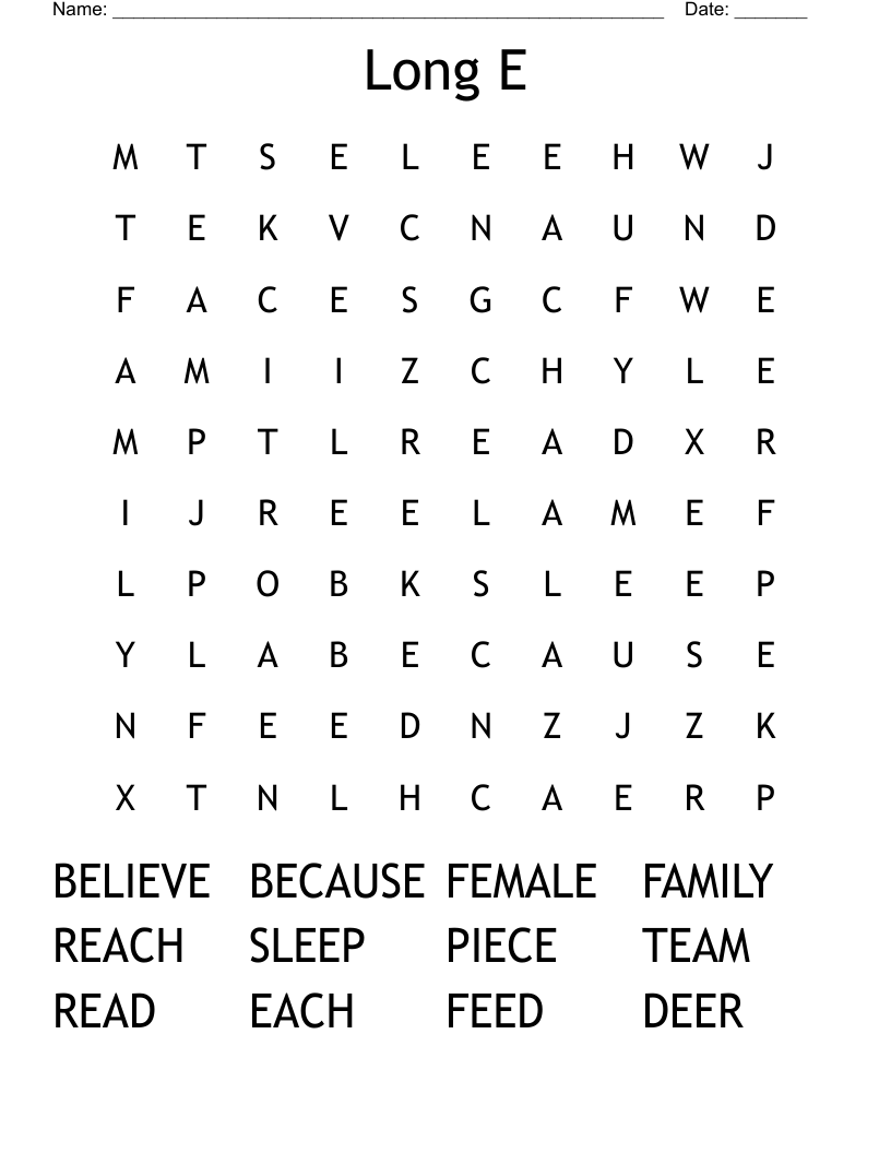 Long E Word Search