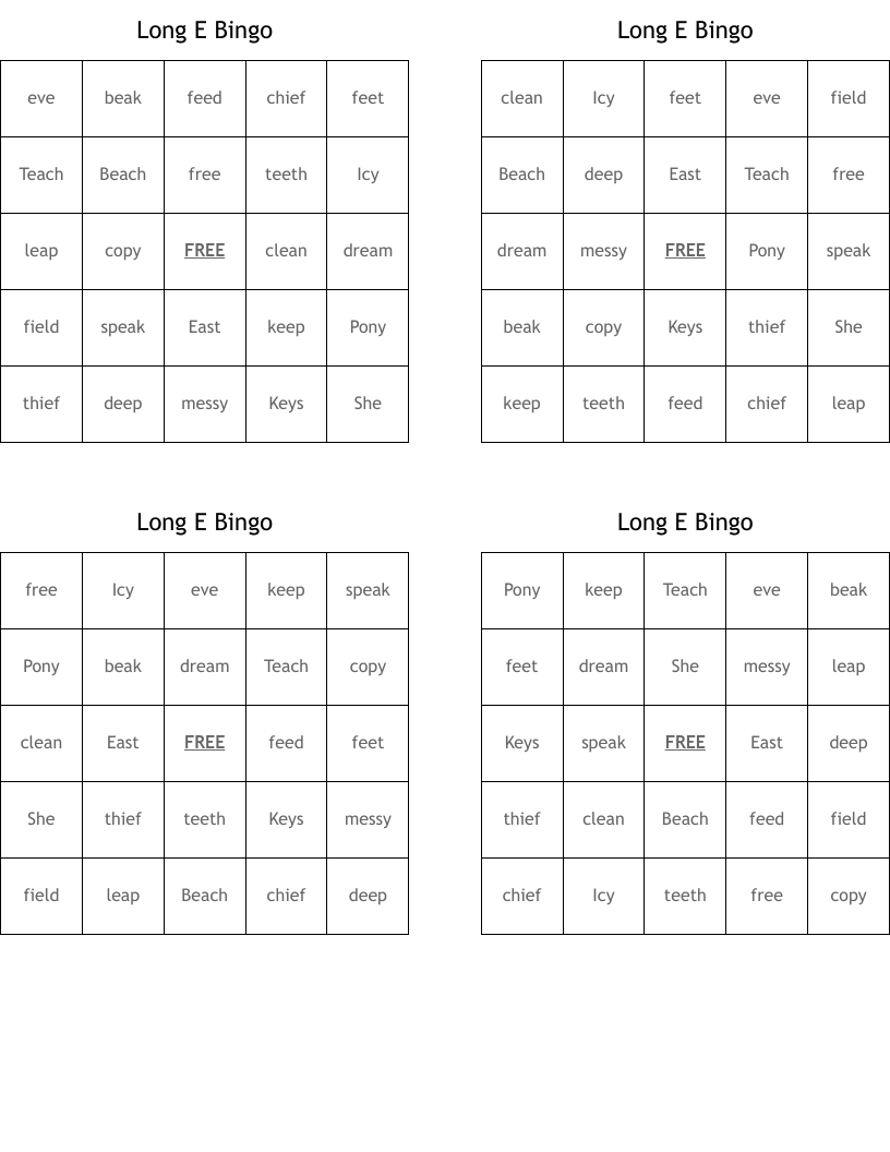 Long E Bingo