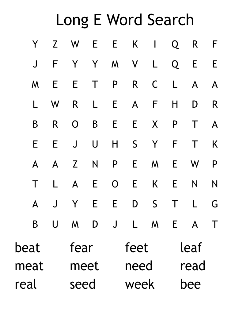 Long E Word Search