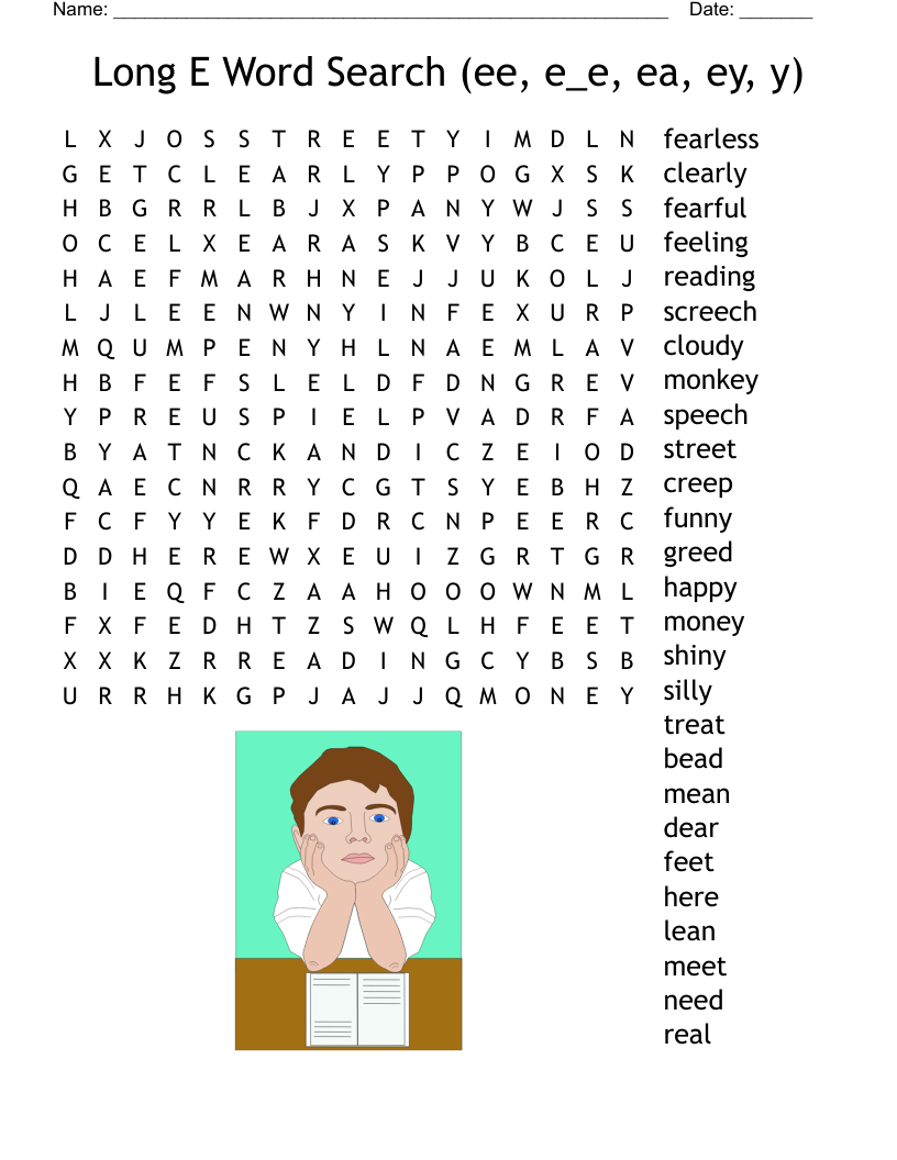 Long E Word Search (ee, e_e, ea, ey, y)