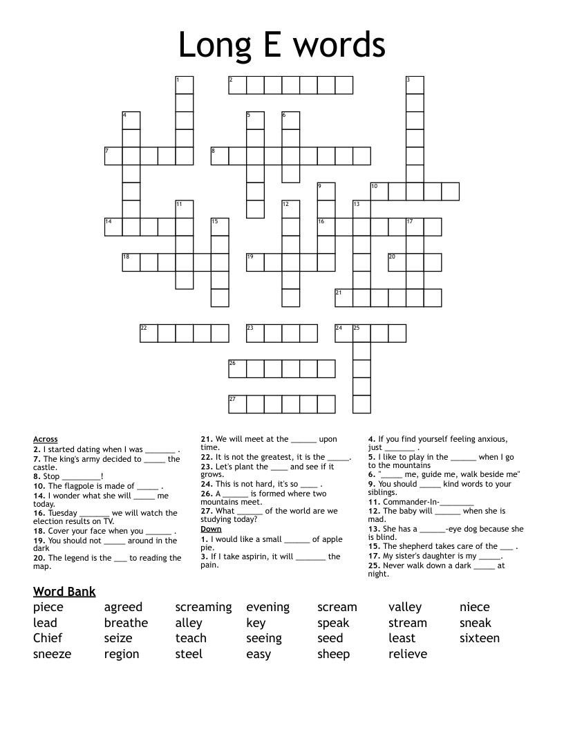Long E words Crossword