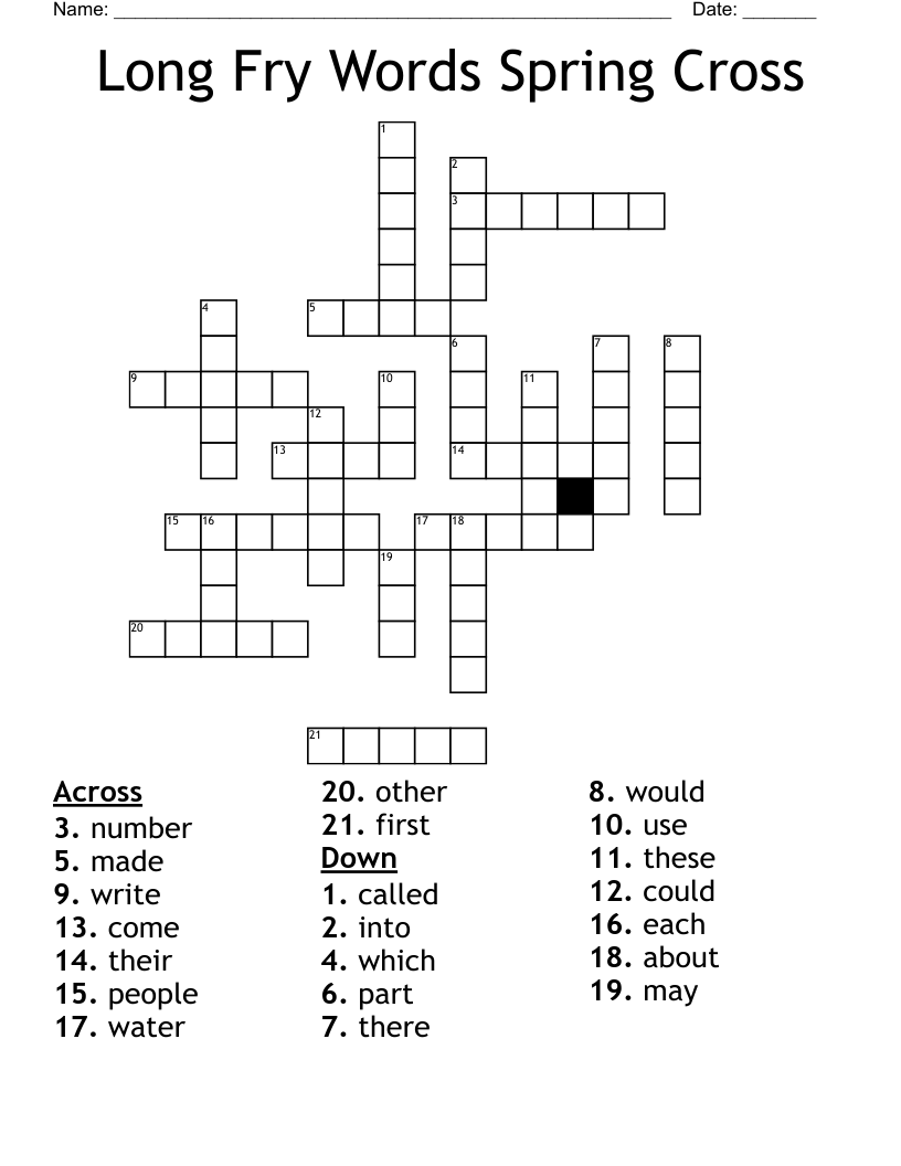 Long Fry Words Spring Cross Crossword