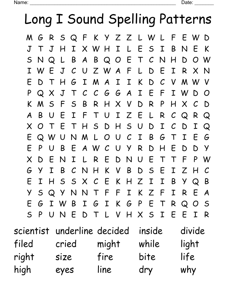 Long I Sound Spelling Patterns Word Search