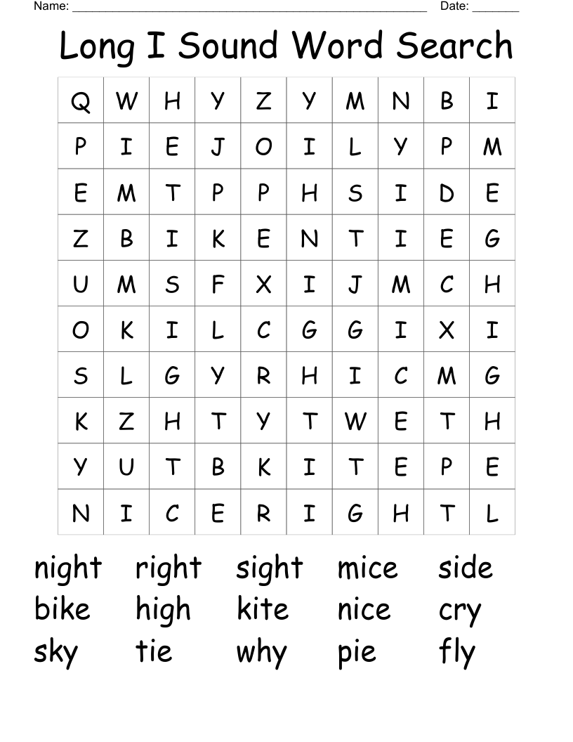 Long I Sound Word Search