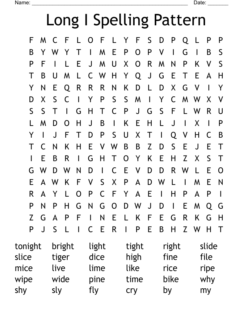 Long I Spelling Pattern Word Search