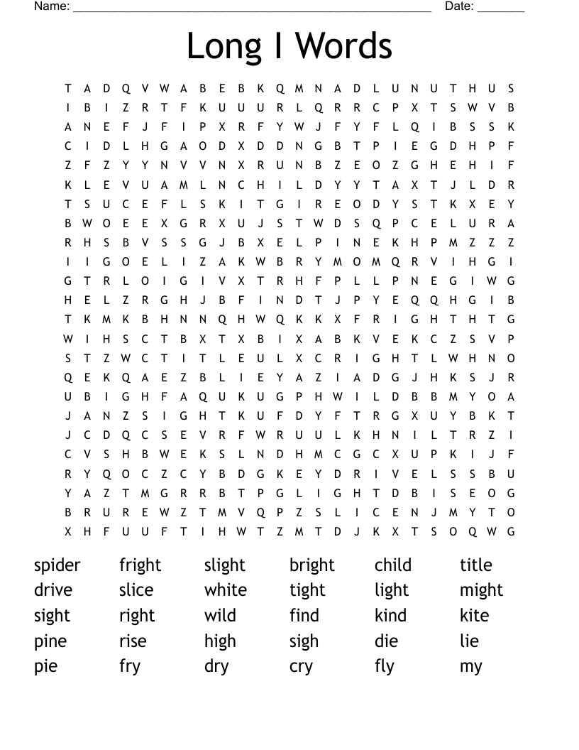 Long I Words Word Search