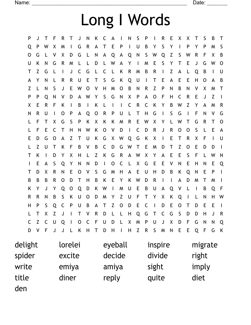 Long I Words Word Search