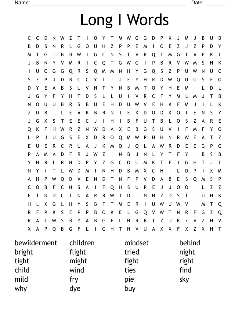 Long I Words Word Search
