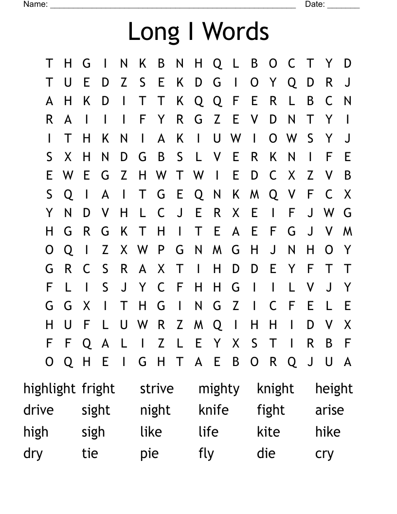 Long I Words Word Search