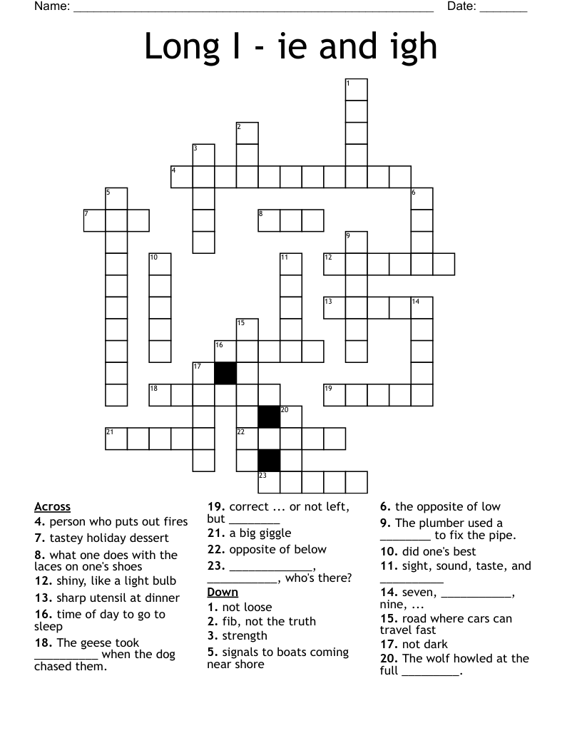 Long I - ie and igh Crossword