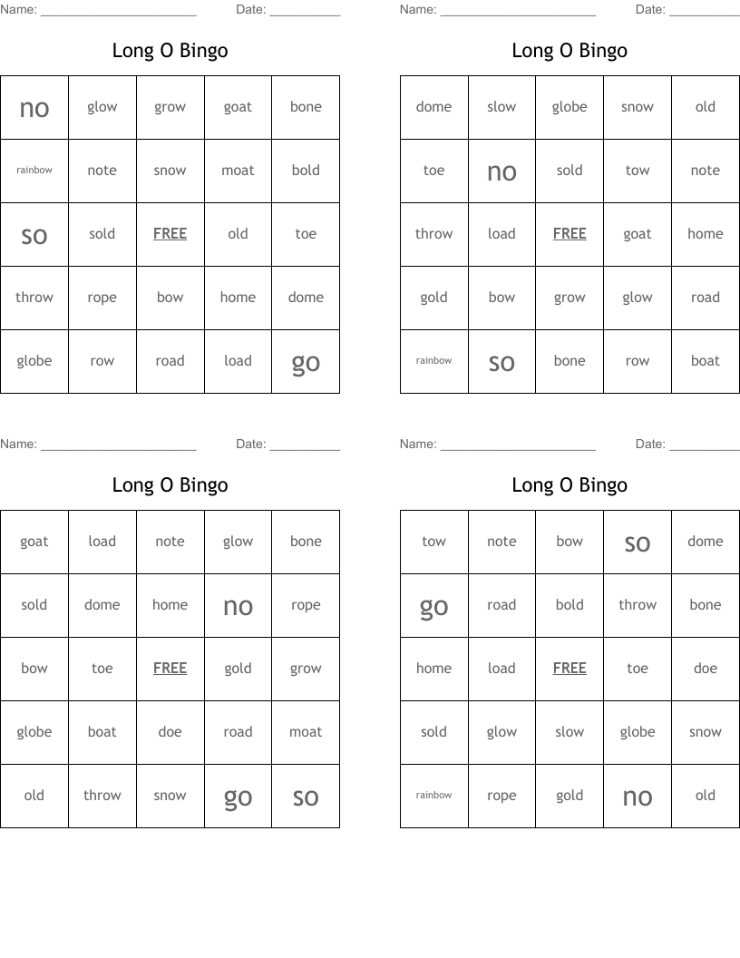 Long O Bingo