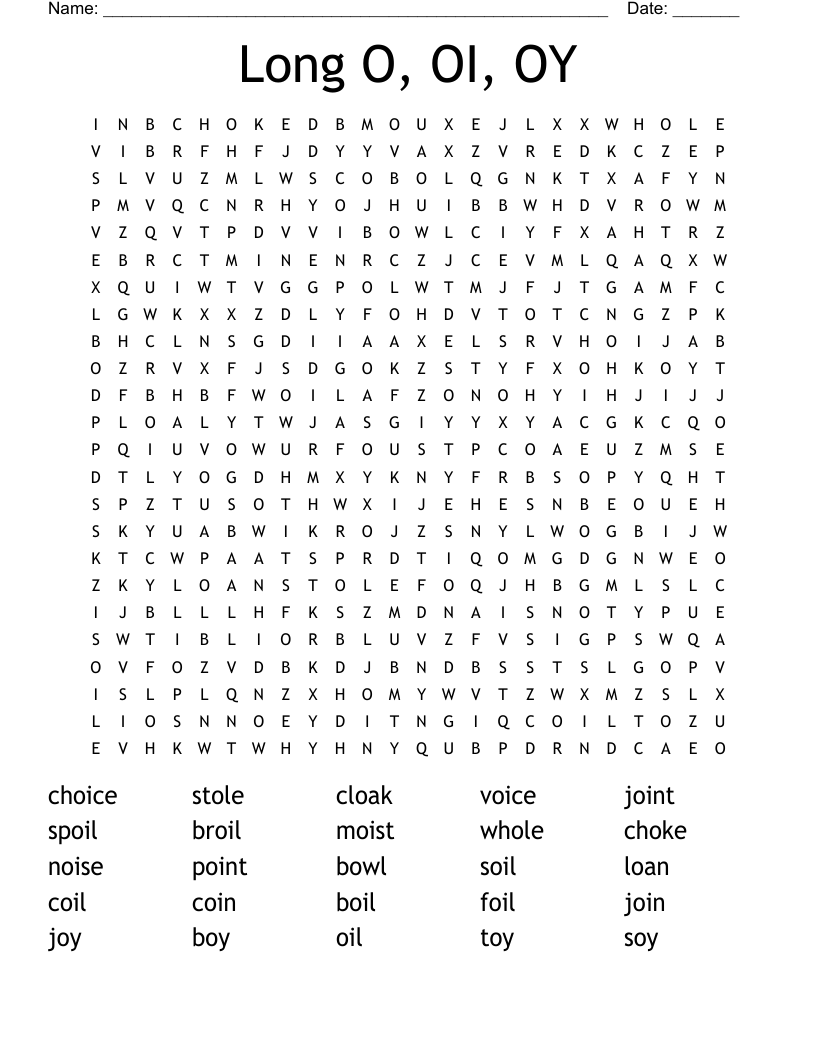 Long O, OI, OY Word Search