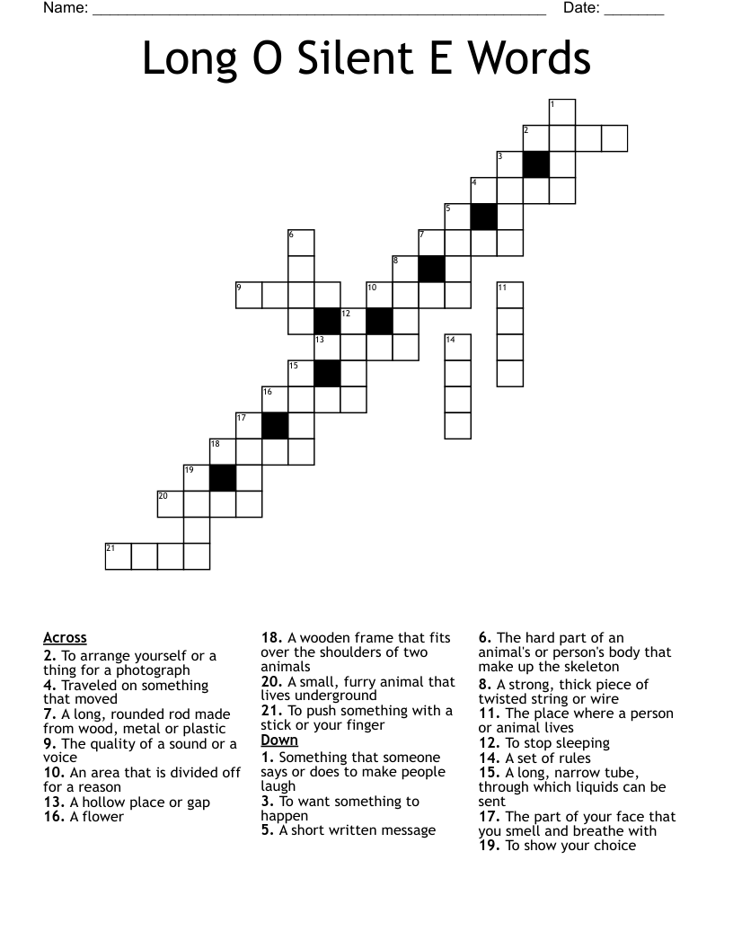 Long O Silent E Words Crossword