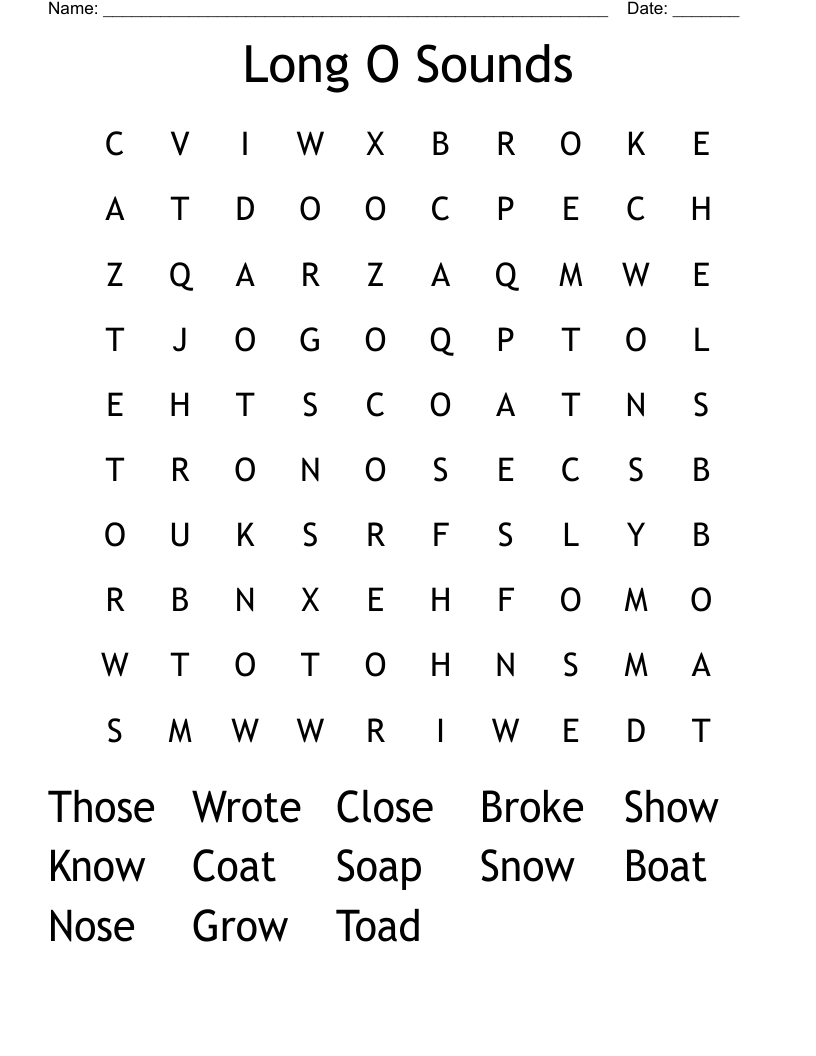 Long O Sounds Word Search