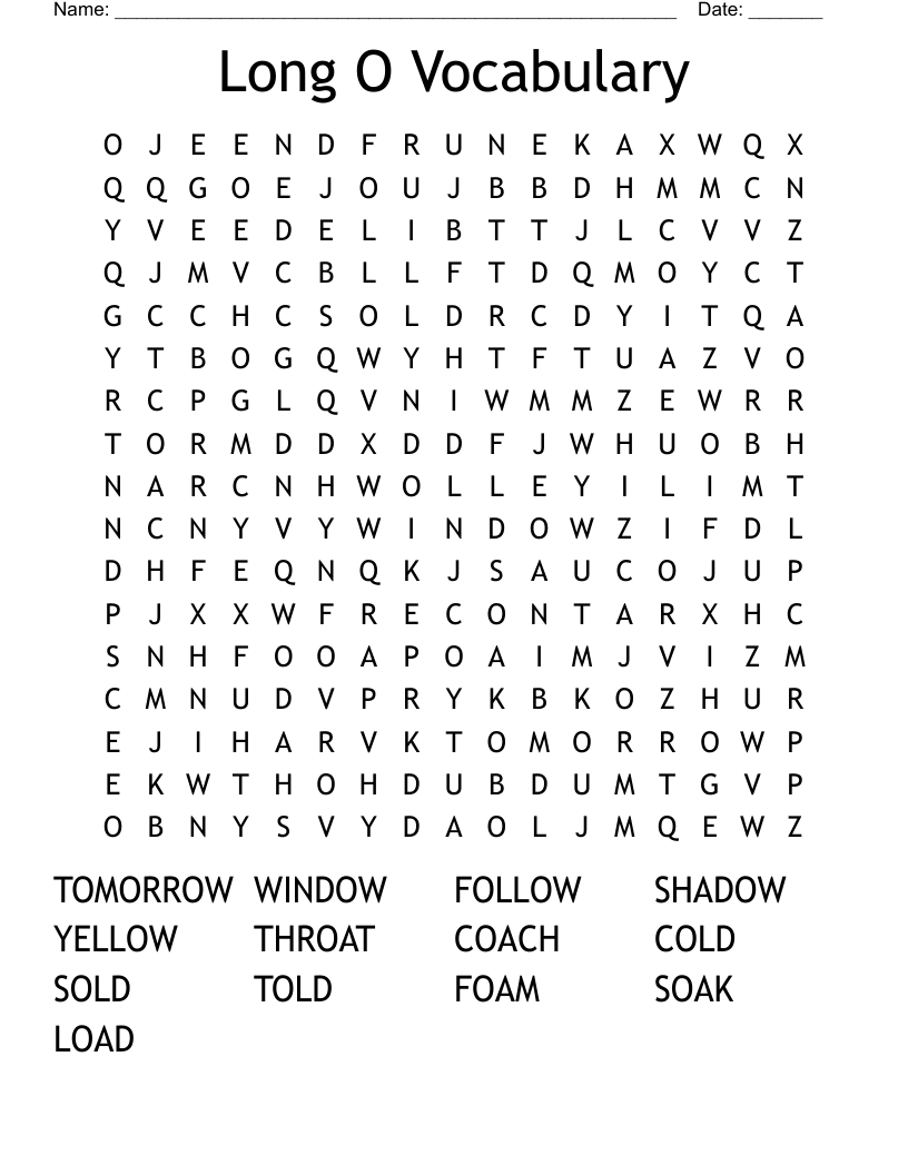 Long O Vocabulary Word Search