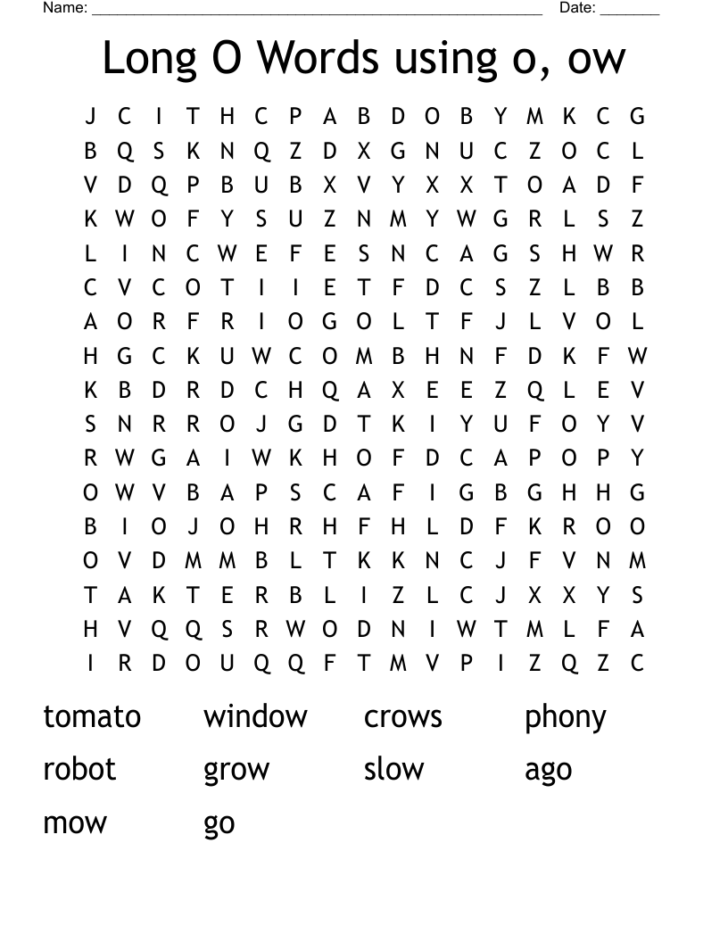 Long O Words using o, ow Word Search