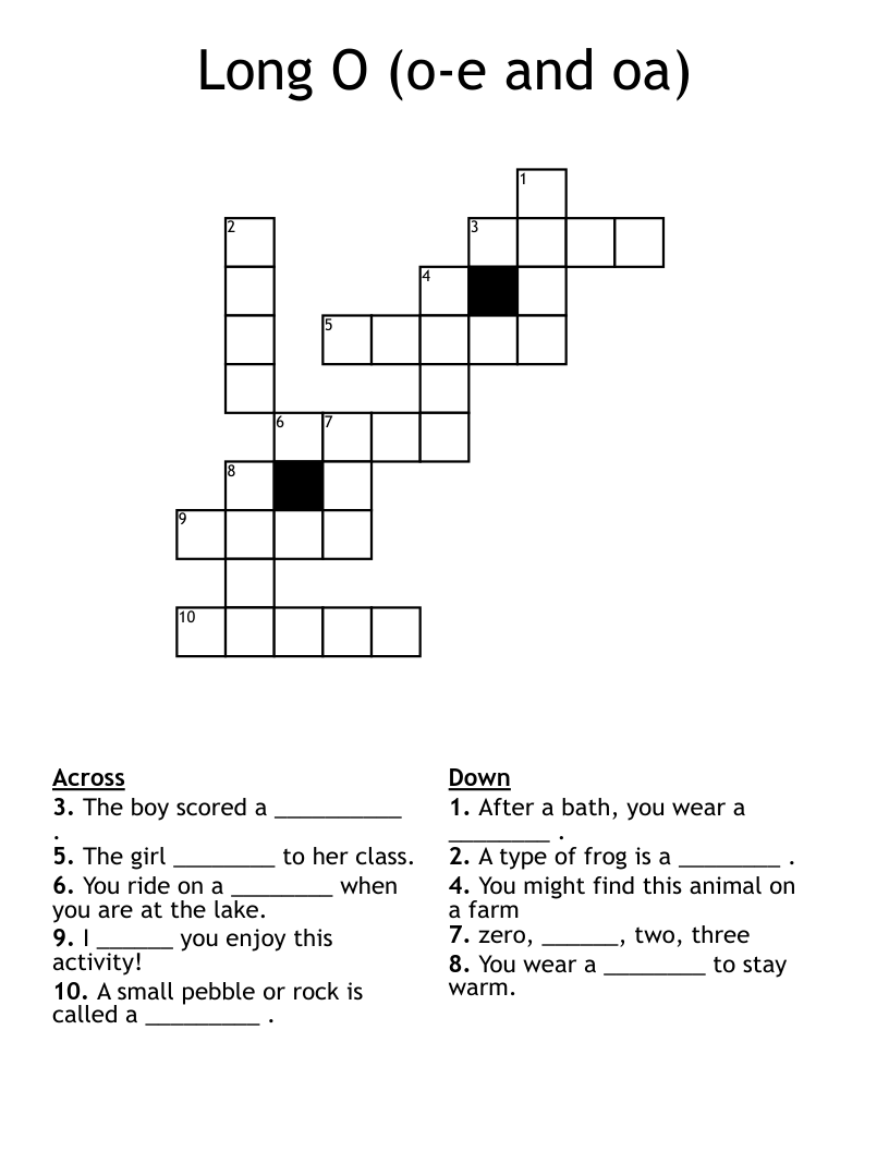 Long O (o-e and oa) Crossword