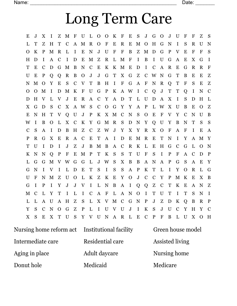 Long Term Care Word Search