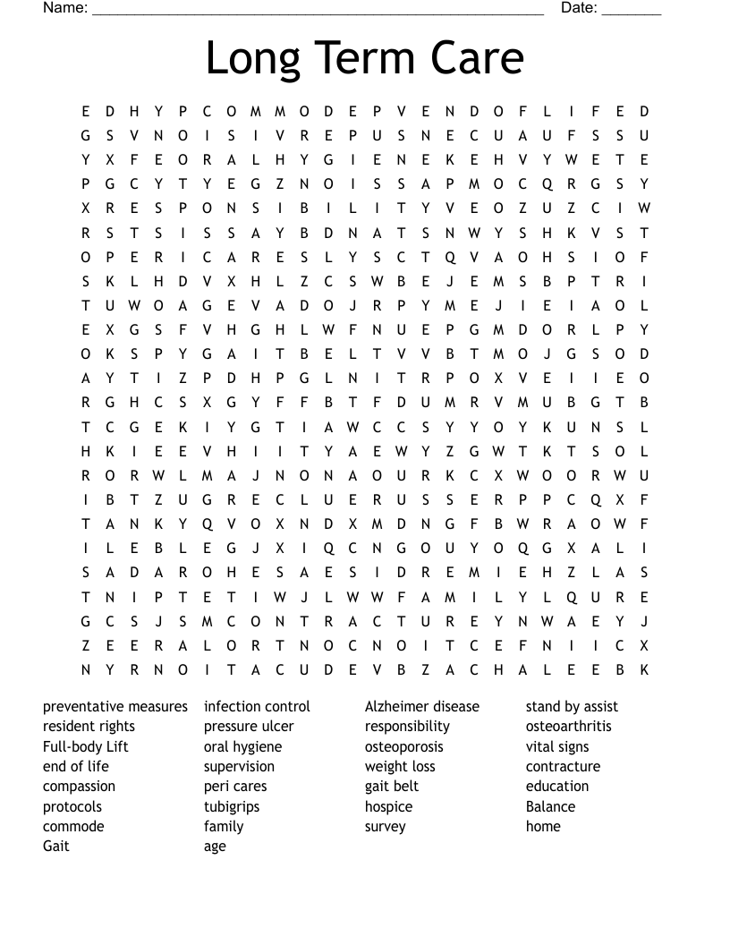 Long Term Care Word Search