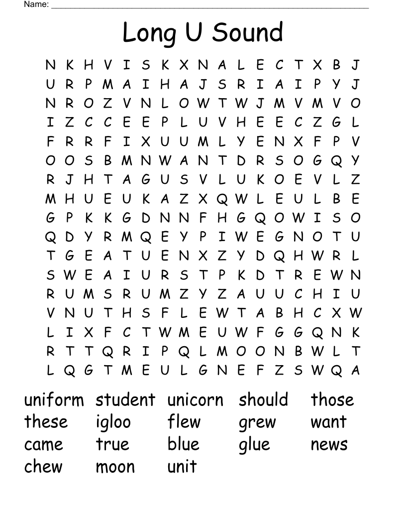 Long U Sound Word Search