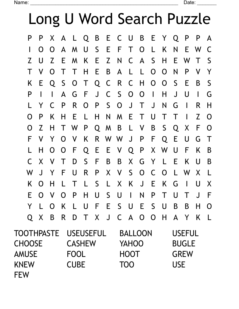 Long U Word Search Puzzle