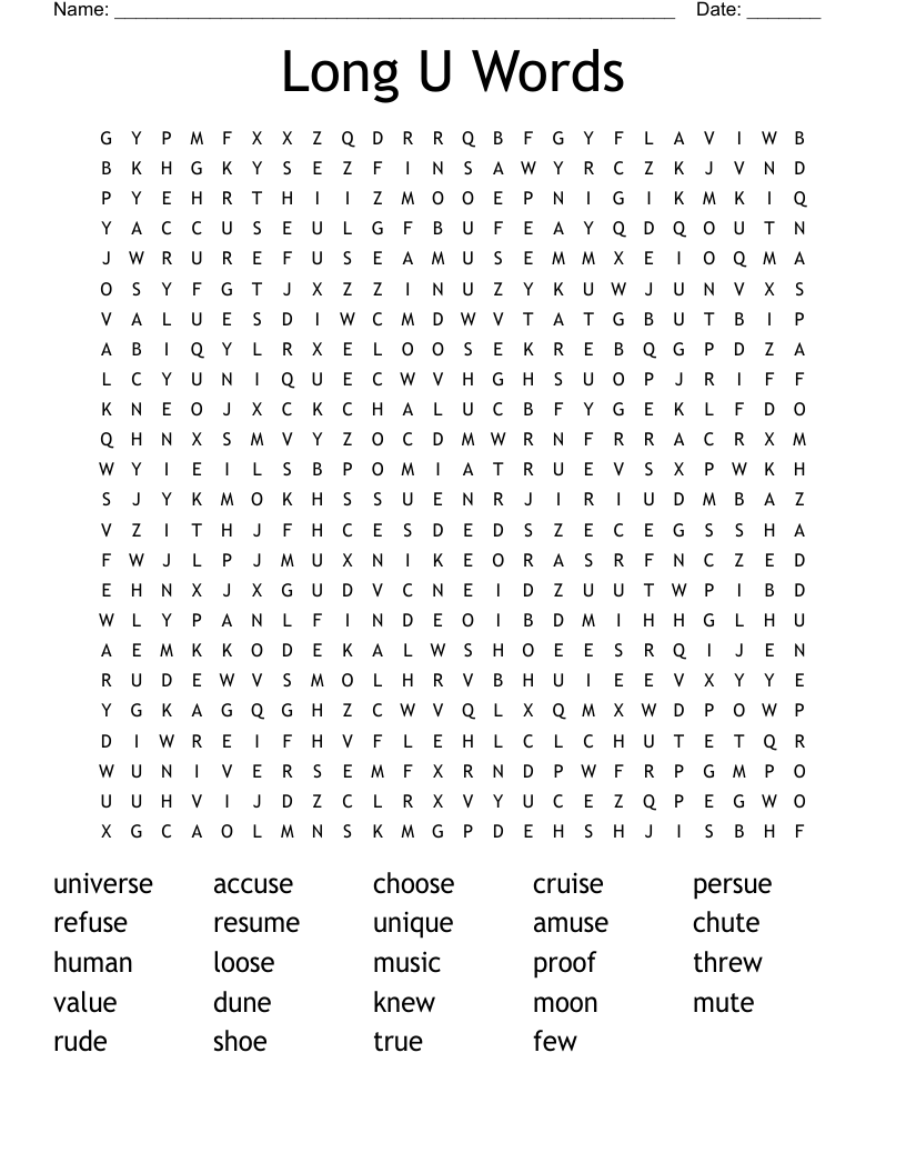 Long U Words Word Search