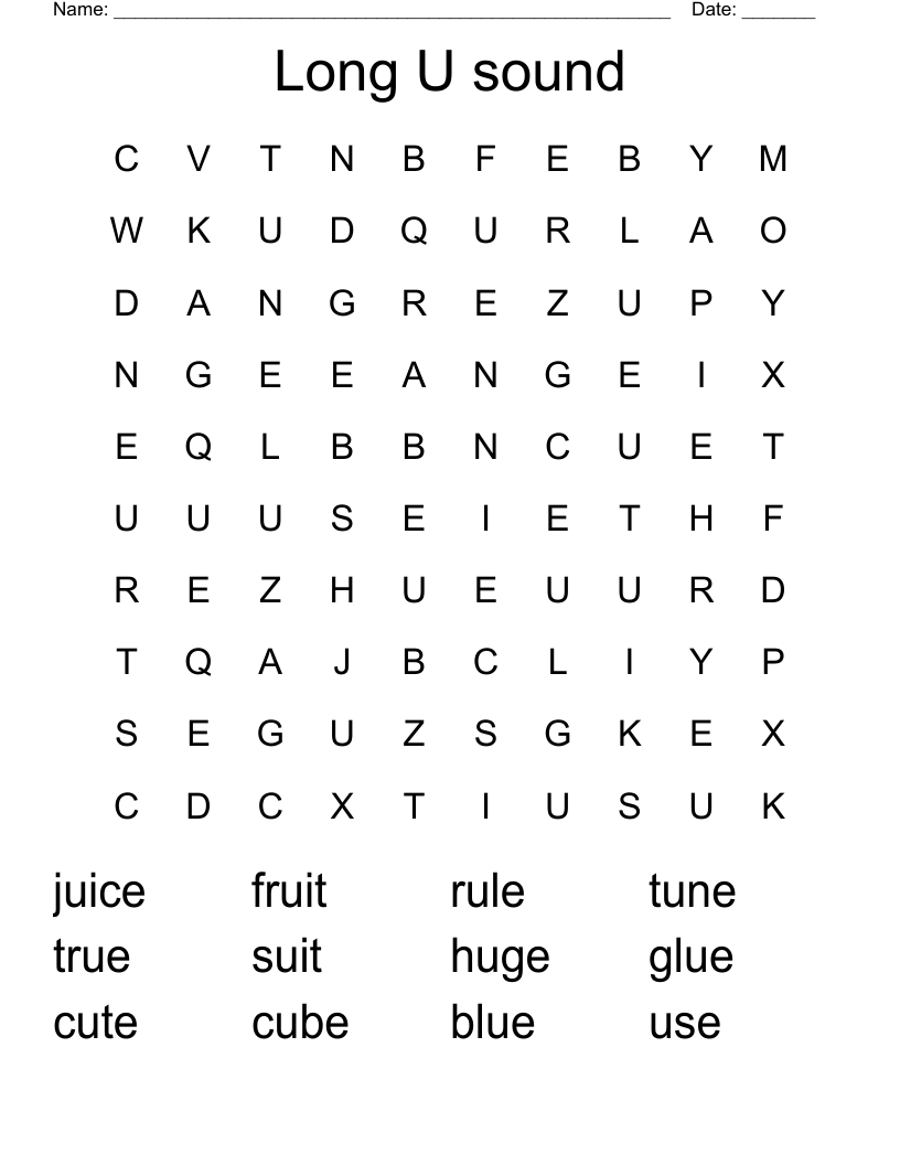 Long U sound Word Search
