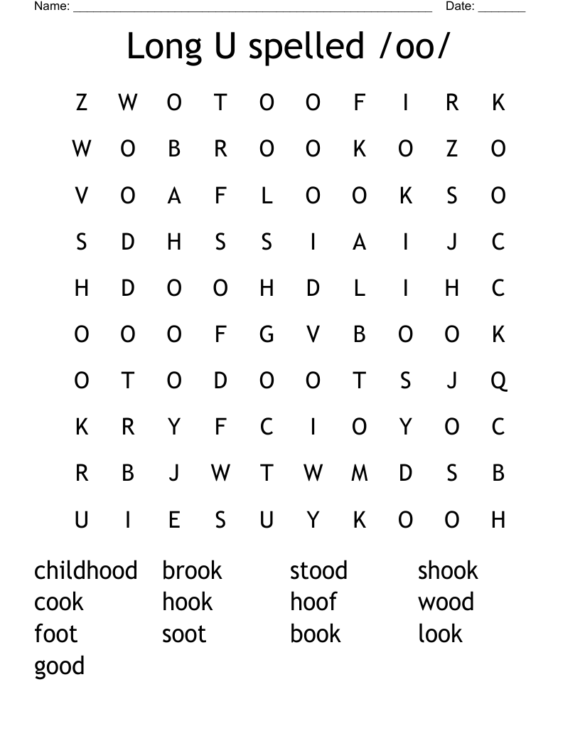 Long U spelled /oo/ Word Search