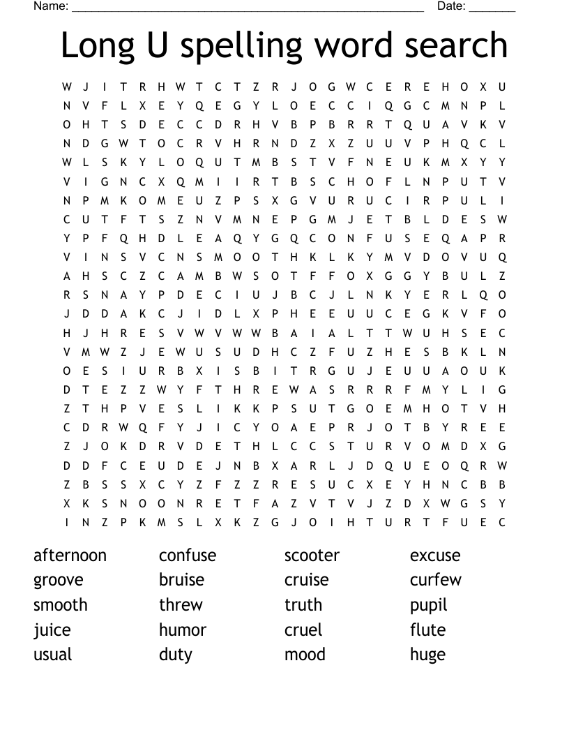 Long U spelling word search