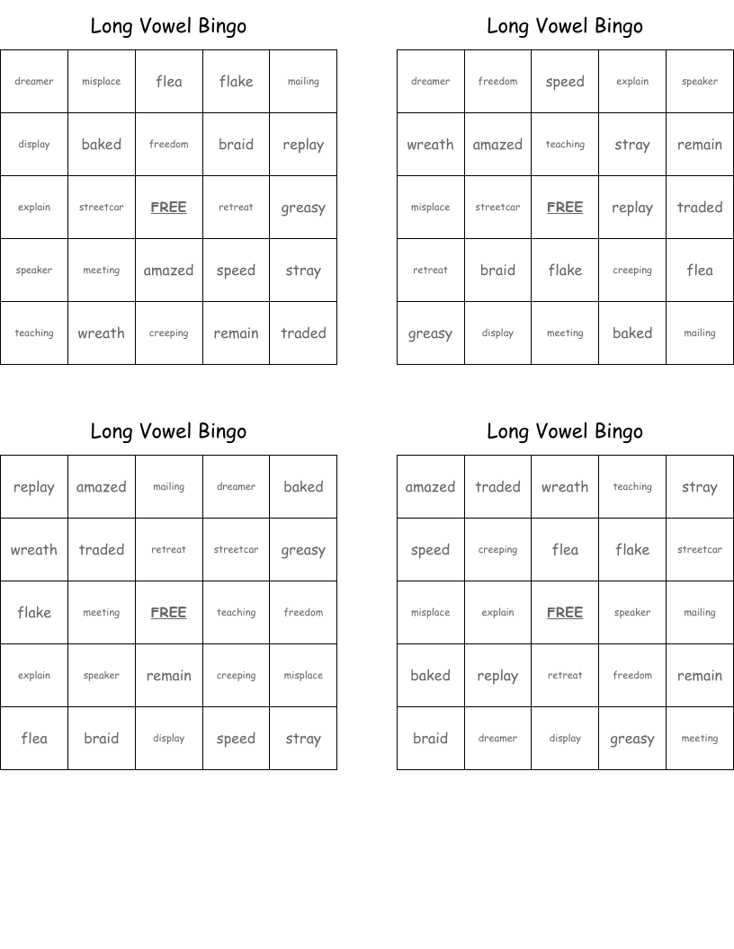 Long Vowel Bingo 