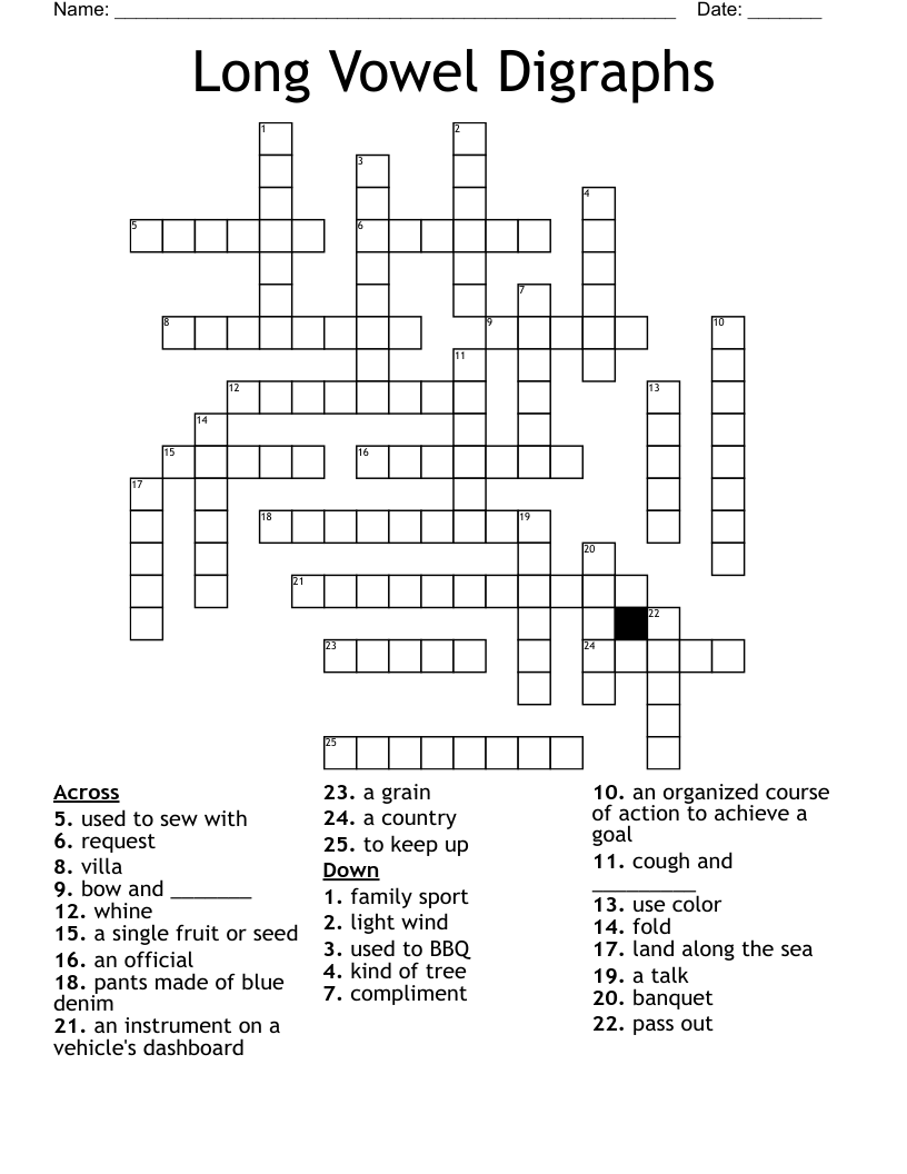 Long Vowel Digraphs Crossword
