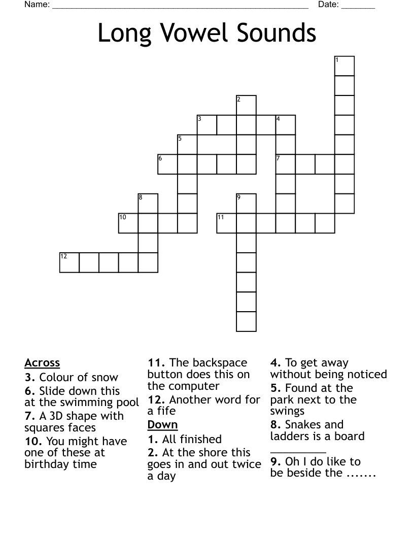 Long Vowel Sounds Crossword