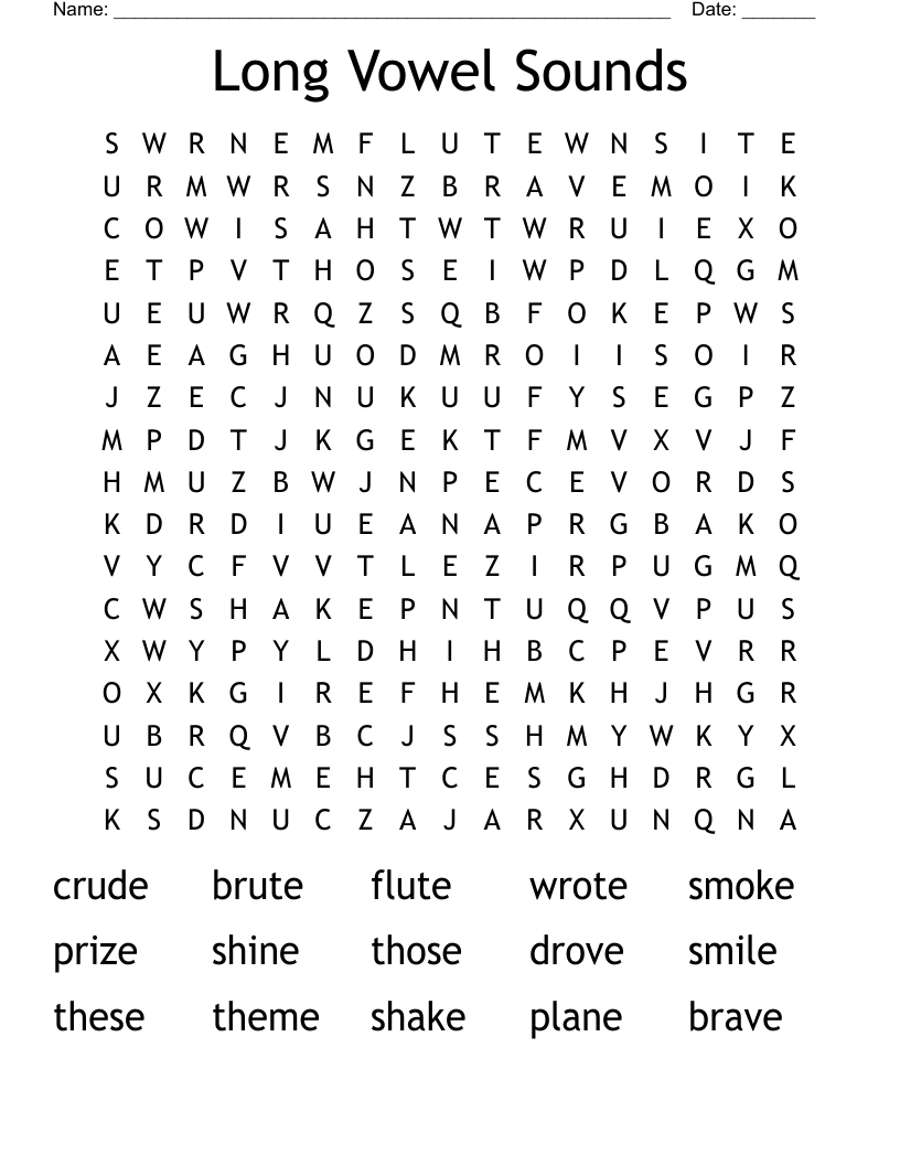 Long Vowel Sounds Word Search