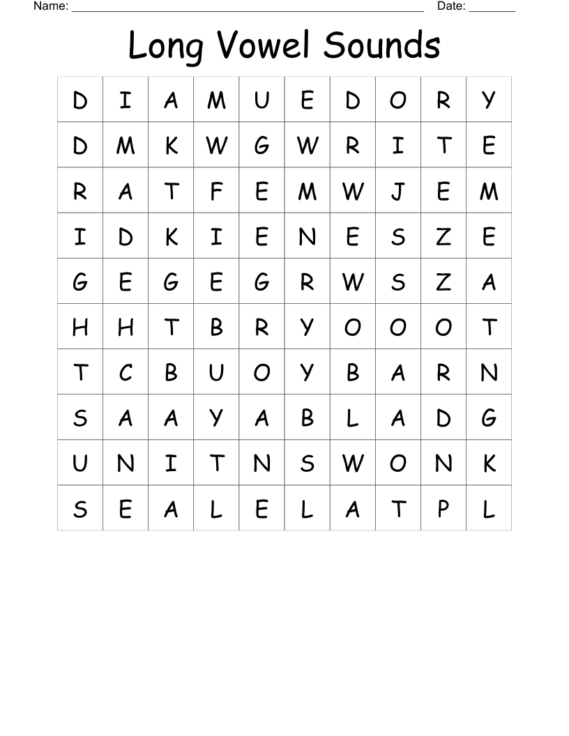 Long Vowel Sounds Word Search