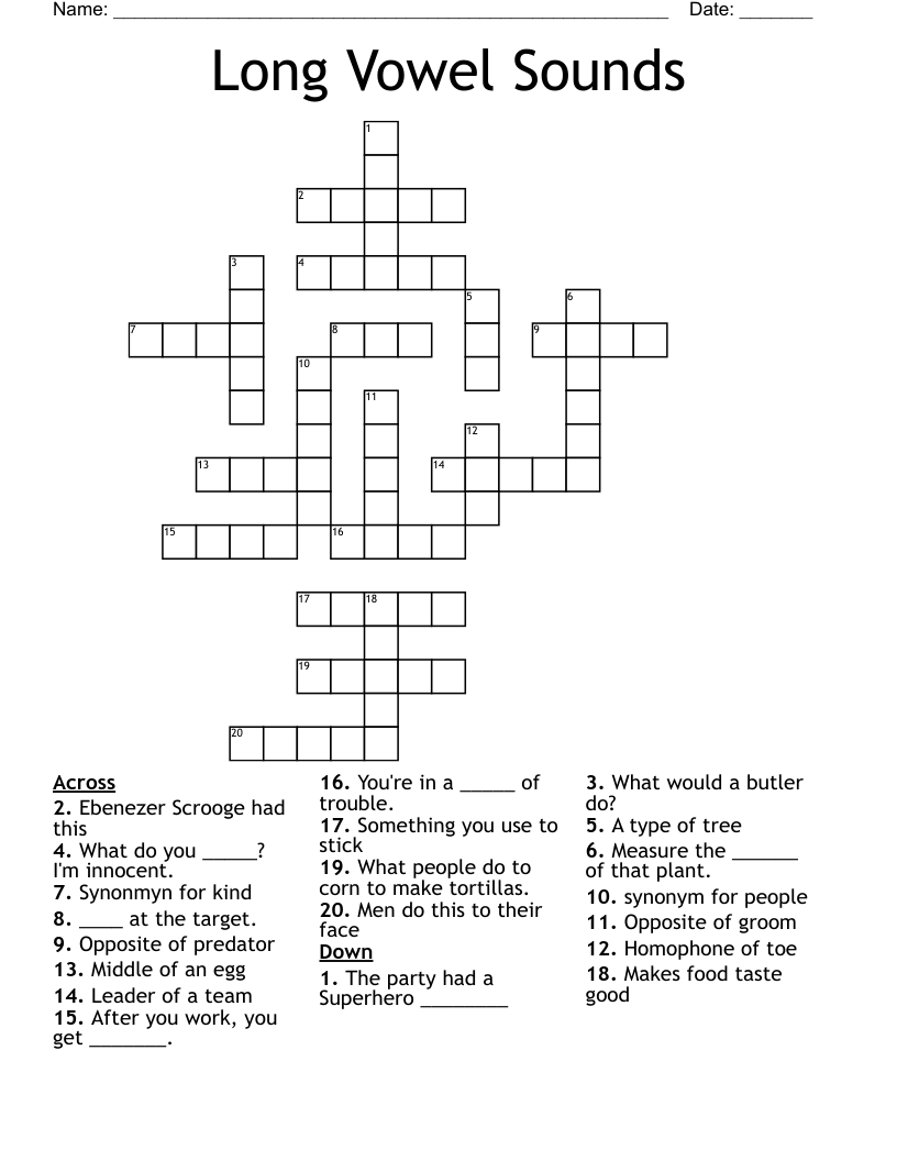 Long Vowel Sounds Crossword