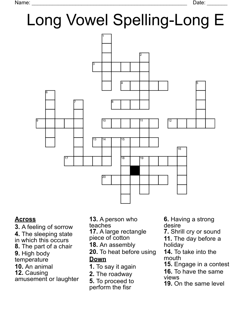 Long Vowel Spelling-Long E Crossword