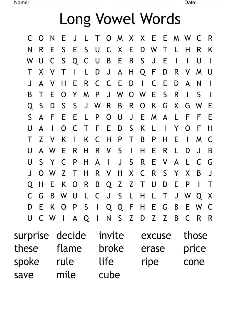 Long Vowel Words Word Search