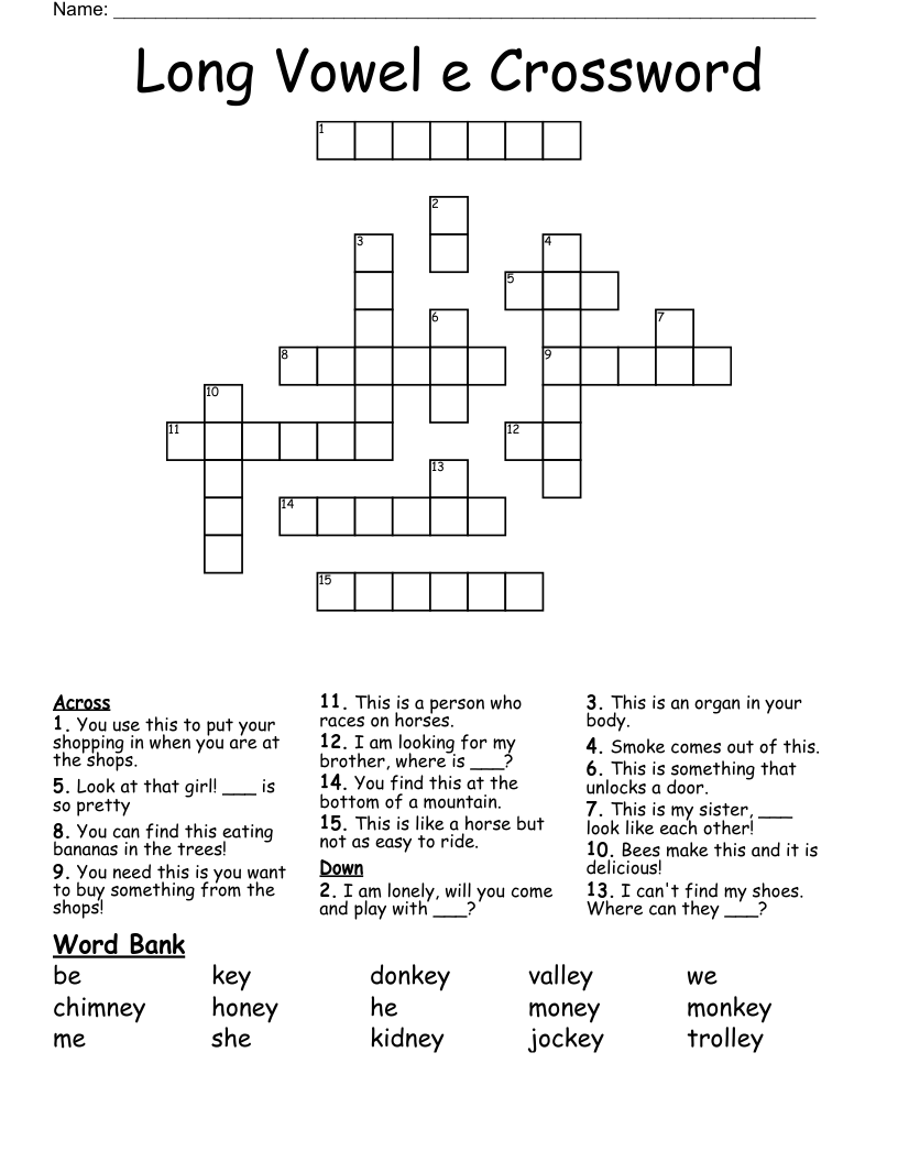 Long Vowel e Crossword