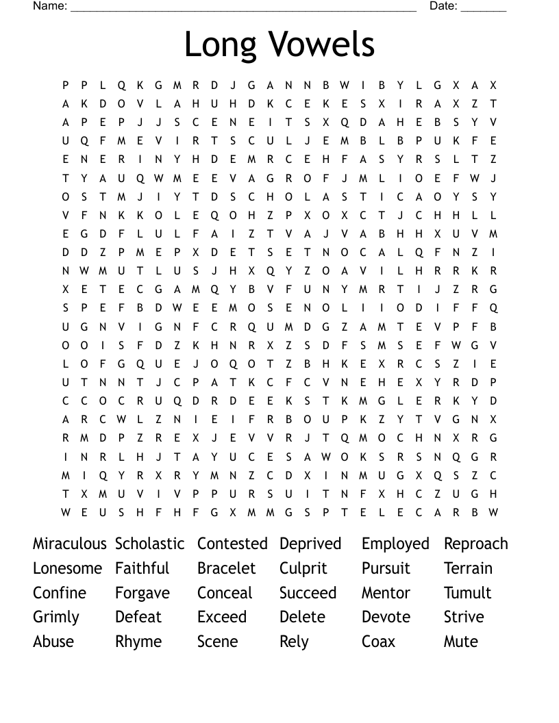 Long Vowels Word Search