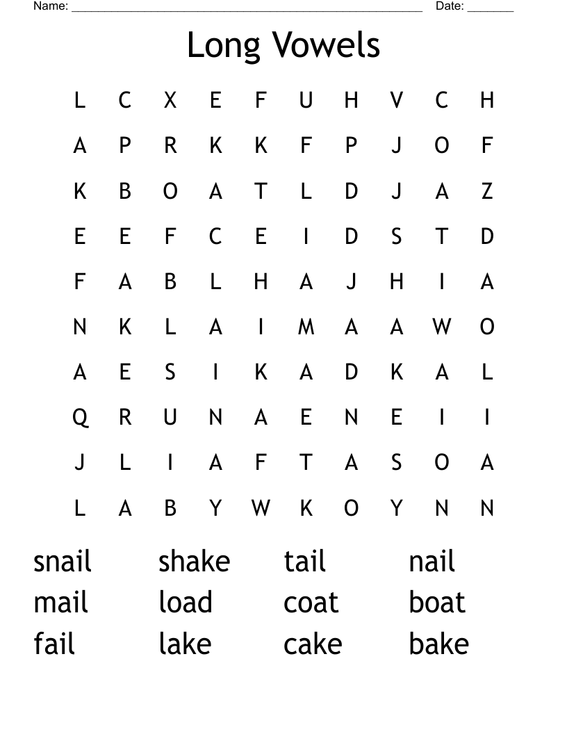 Long Vowels Word Search
