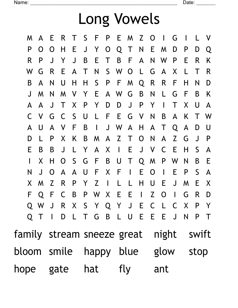Long Vowels Word Search