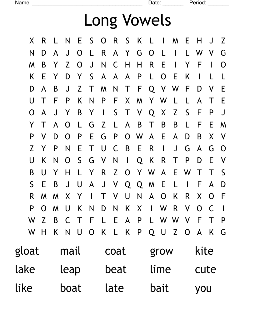 Long Vowels Word Search