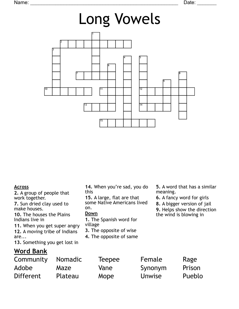 Long Vowels Crossword