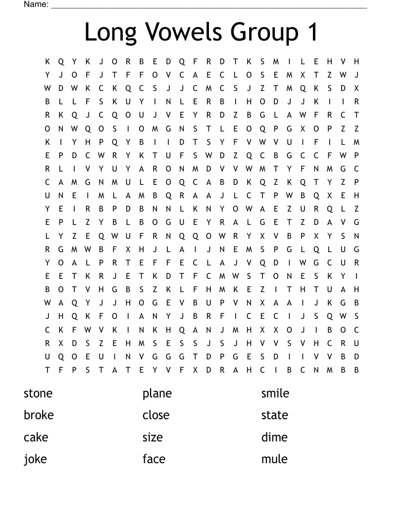Long Vowels Group 1 Word Search