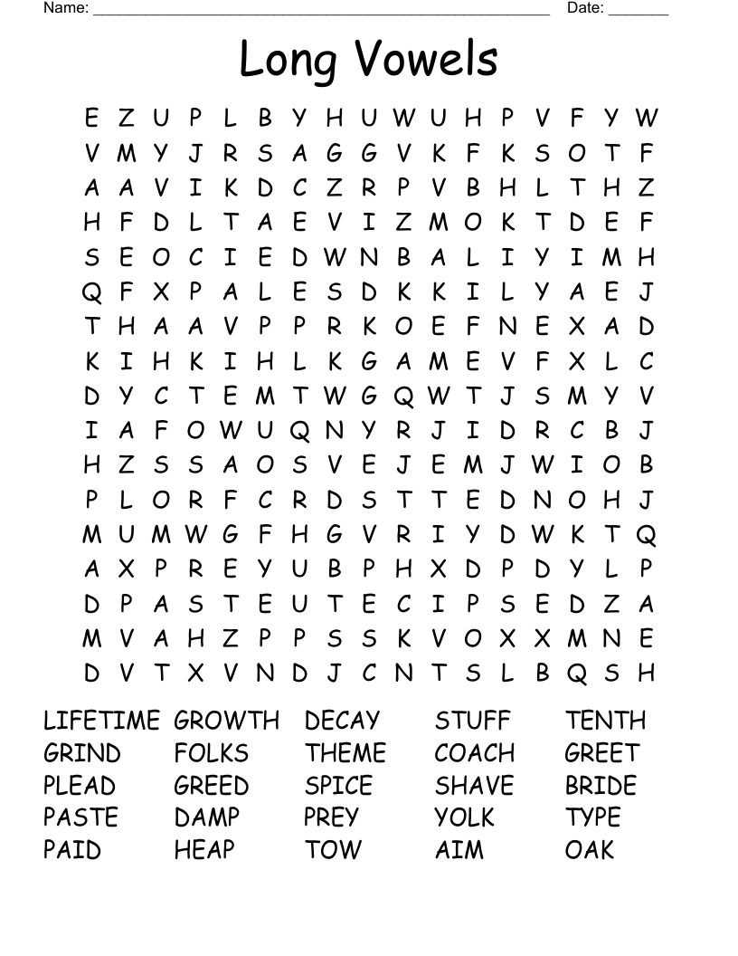 Long Vowels  Word Search