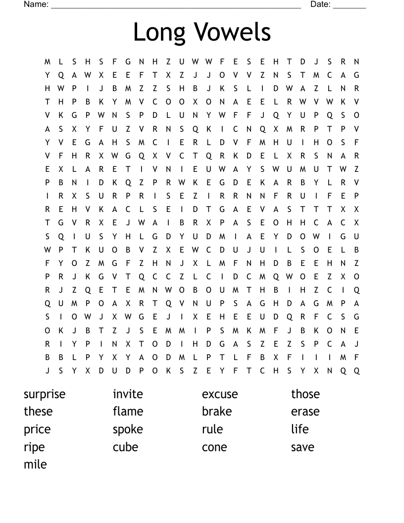 Long Vowels  Word Search