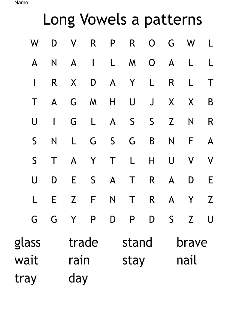 Long Vowels a patterns Word Search