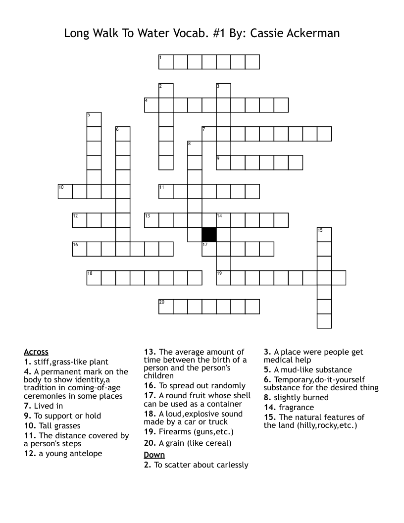 Long Walk To Water Vocab. #1             By: Cassie Ackerman Crossword