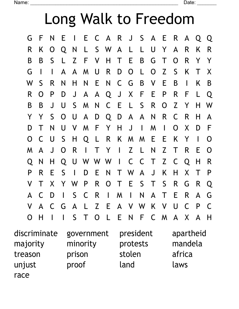 Long Walk to Freedom Word Search