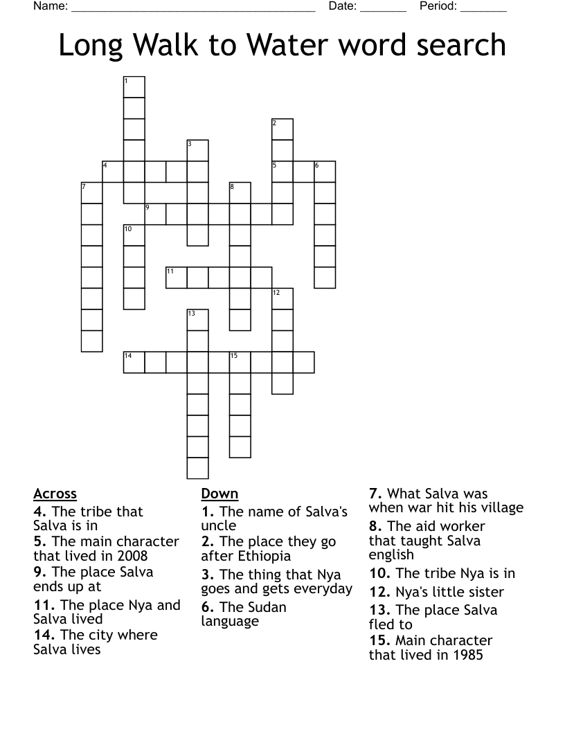 Long Walk to Water word search Crossword